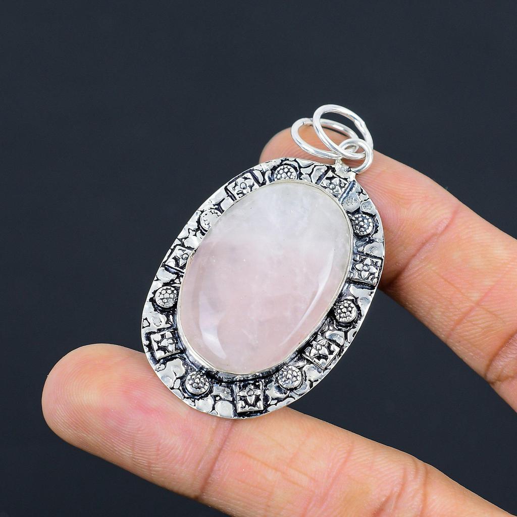 Daughters Day Sale Sterling Silver Natural Rose Quartz Bezel New Pendant Jewelry