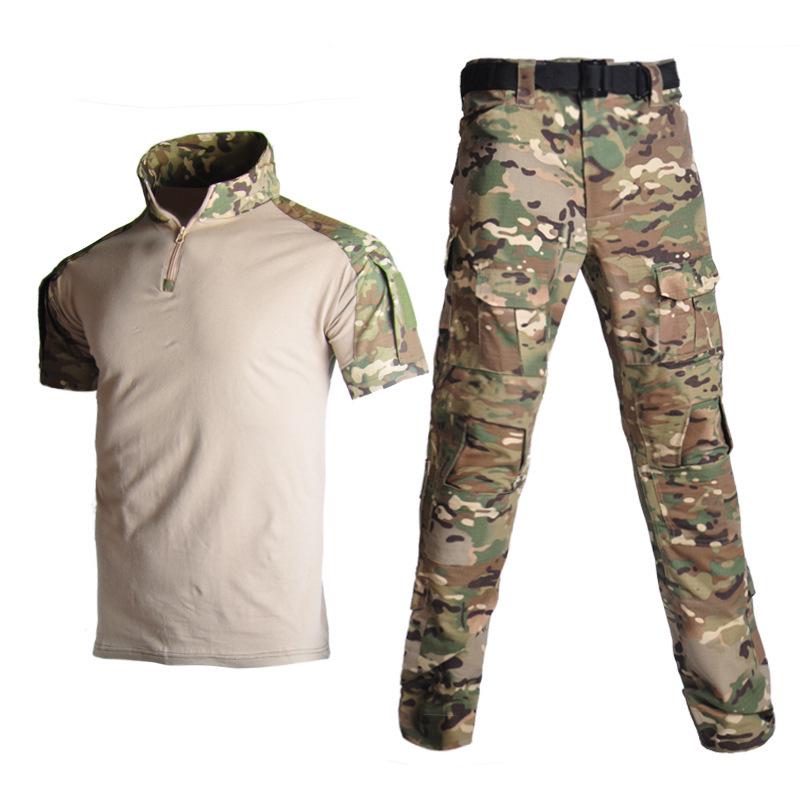 Hanye Men's Summer Camouflage Short Sleeve Frog Suit Training Set - Breathable T-shirt & Short Top