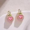 Soft cute pink peach love stud earrings with diamonds, sweet girl wind shaoxin earrings, daily high-end jewelry
