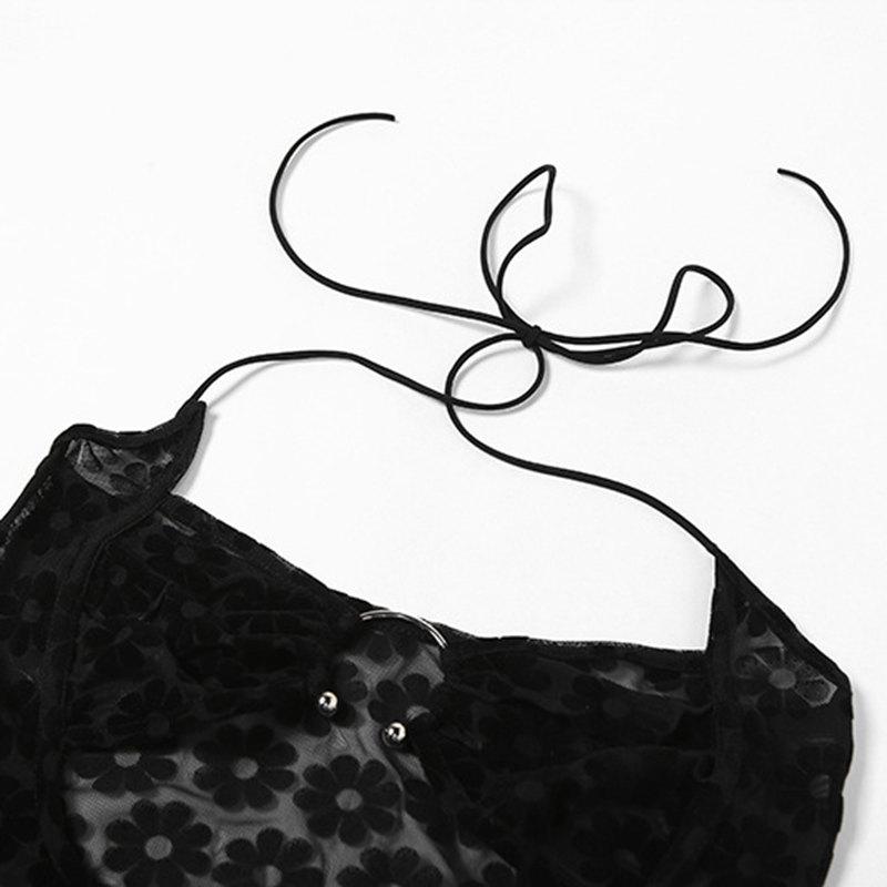 Women Summer Sexy Backless See Through Club Party Gown Elegant Floral Halter Cut Out Maxi Dress