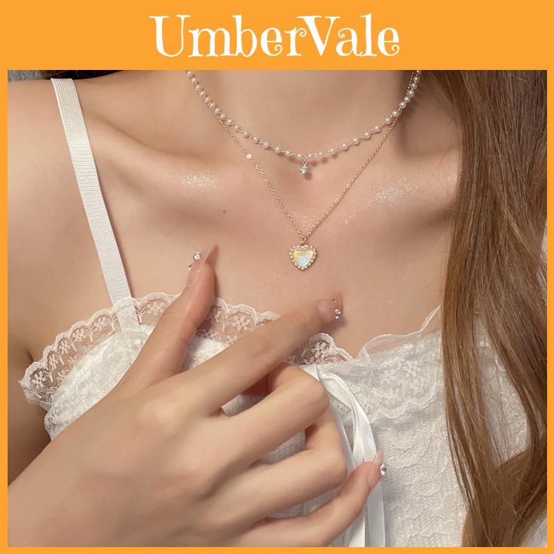 Trendy Heart-shaped Double-layer Pearl Necklace For Women 2022 New Design Minimalist And Versatile Accessory Alloy)