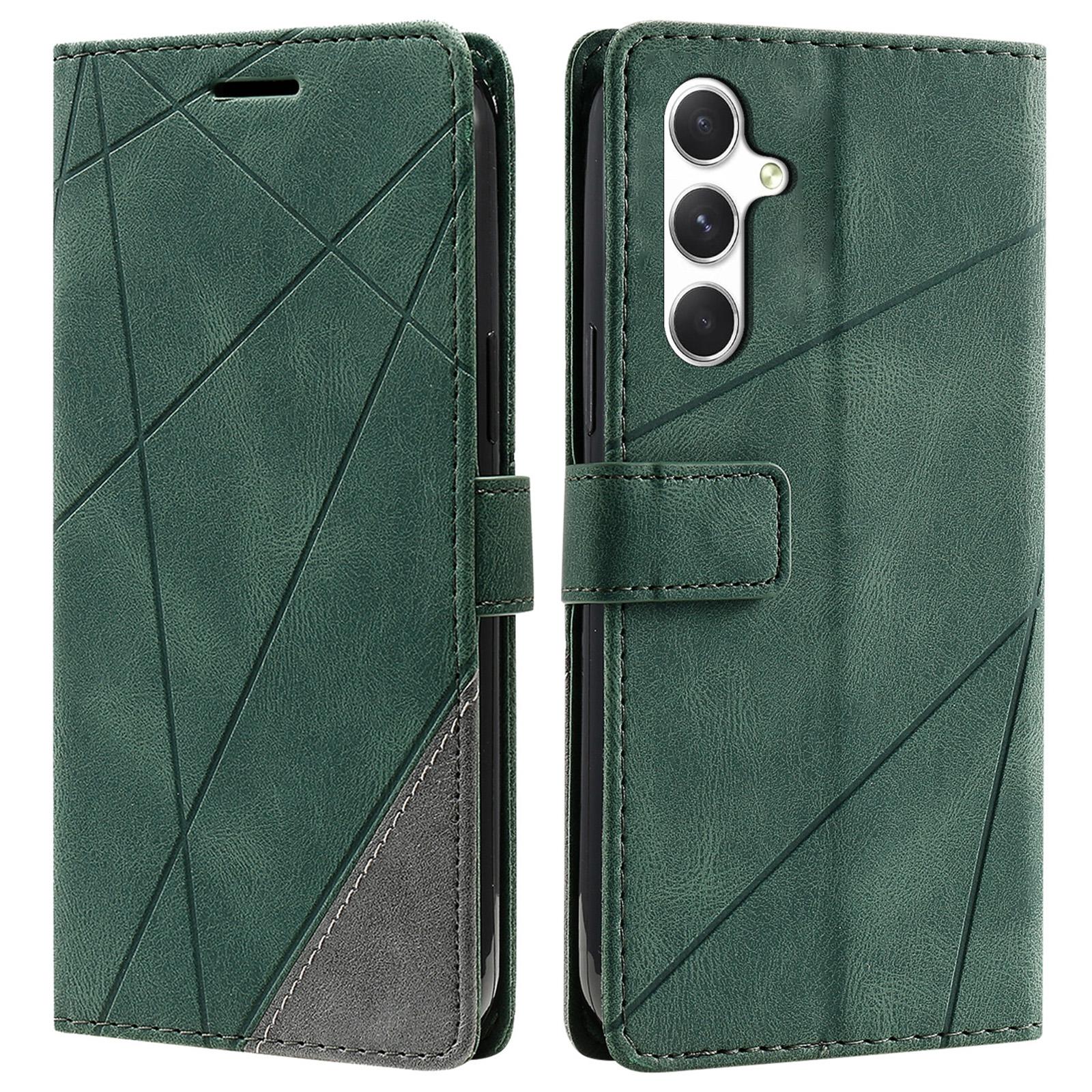 

For Samsung Galaxy S25 Case Imprinted Lines PU Leather Splicing Wallet Phone Cover D