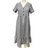 Women Summer Dress Button V Neck Short Sleeve Loose Fit Flowy Beach Sundress Ruffled A-line Swing Casual Midi Dress
