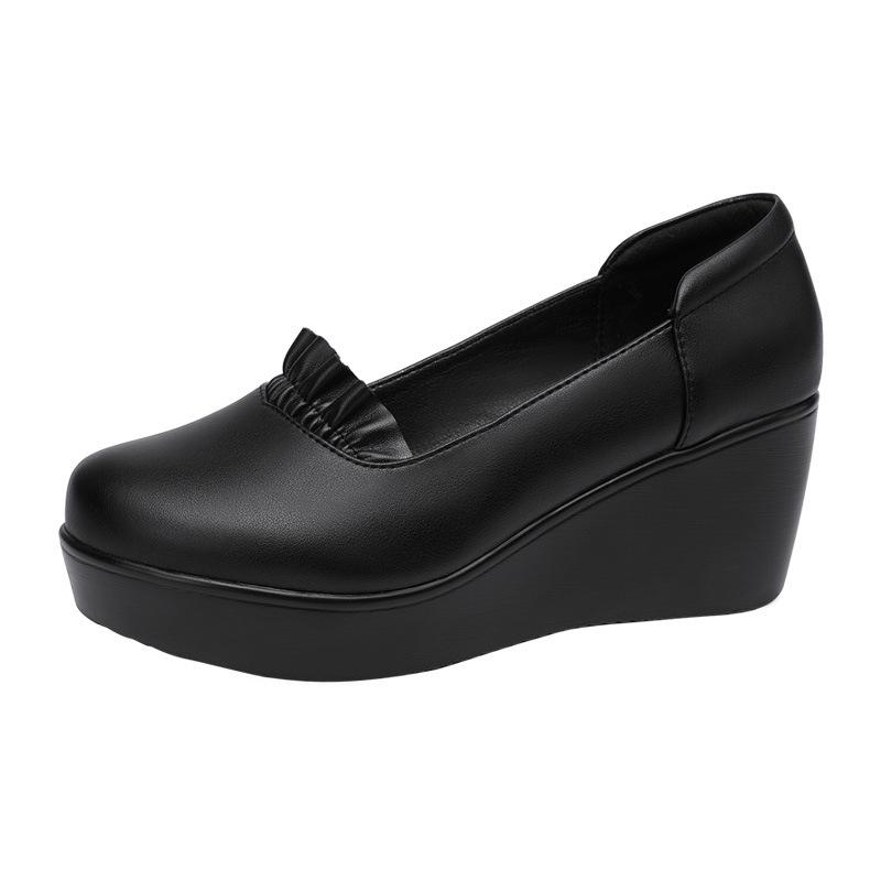 Women's Genuine Leather Loafers 6cm Mid Block Heel Platform Wedge Shoes Breathable Comfortable Casual Mom Shoes for Fall