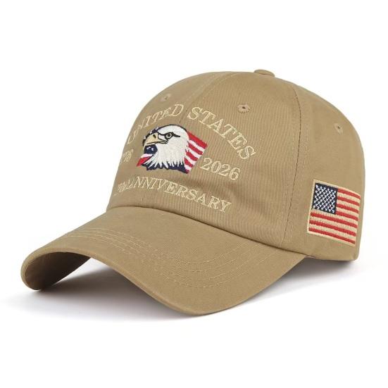 Czapka z daszkiem, Vintage przetarty styl, Spłowiała dżinsowa czapka, 250. Rocznica 1776-2026, Haftowana patriotyczna czapka typu Dad Hat, Regulowana oddychająca czapka outdoorowa