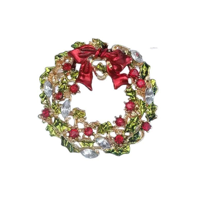 Christmas Wreath Brooch Creative Bow Design Fashion Enamel Pin Festive Gift for Women