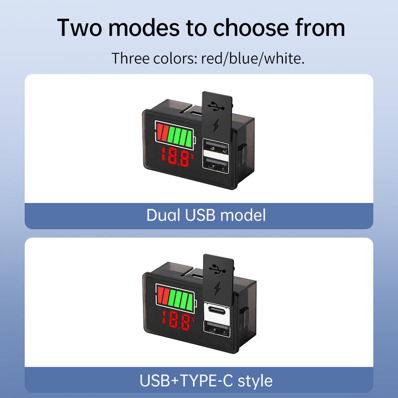 DC 8-30V LED Digital Battery Voltage Capacity Indicator Voltage Monitor Dual USB Type-C for 3S-8S Lithium Iron Lead Acid Battery