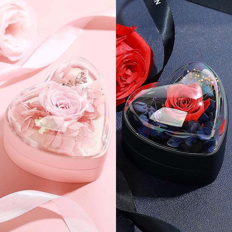 1Pc Marriage Proposal Creative Design Valentine's Day DIY Jewelry Box Romantic Preserved Flower Rose