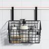 1Pcs Durable Hanging Iron Storage Basket Black White Grid Kitchen Storage Rack with Hooks Bathroom Cabinet Rack Seasoning Bottle