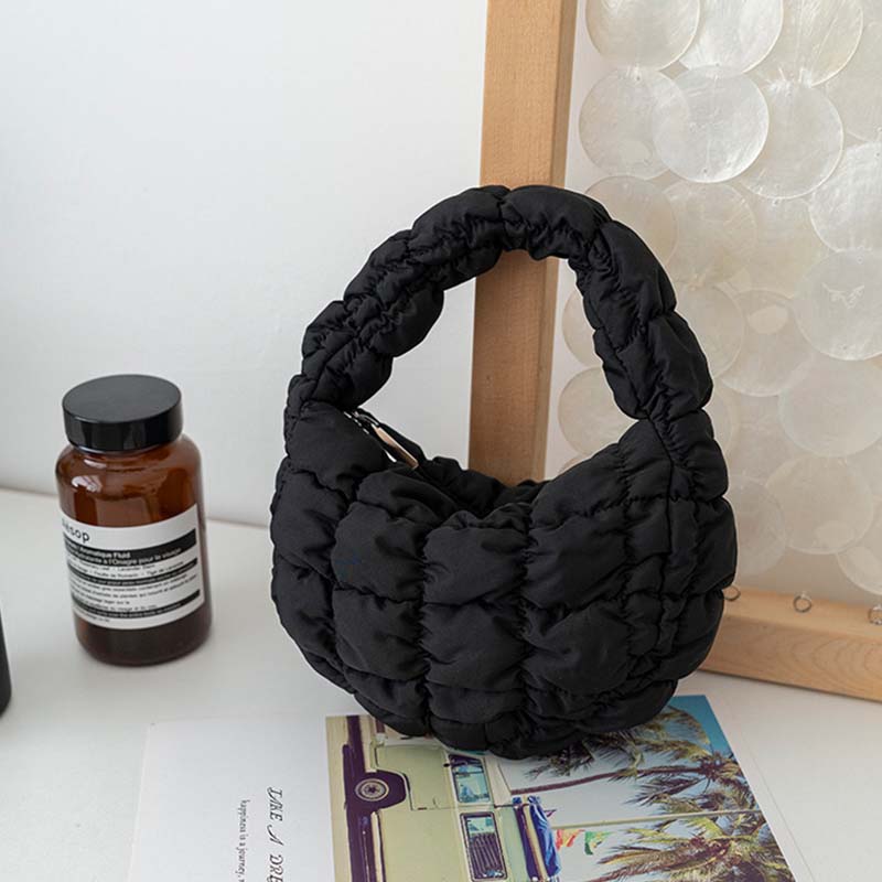 Fashi Mini Puffer Tote Bag Padded Key Pouch Quilted Circle Phe Purse Elegant Soft Nyl Handbag in Purple