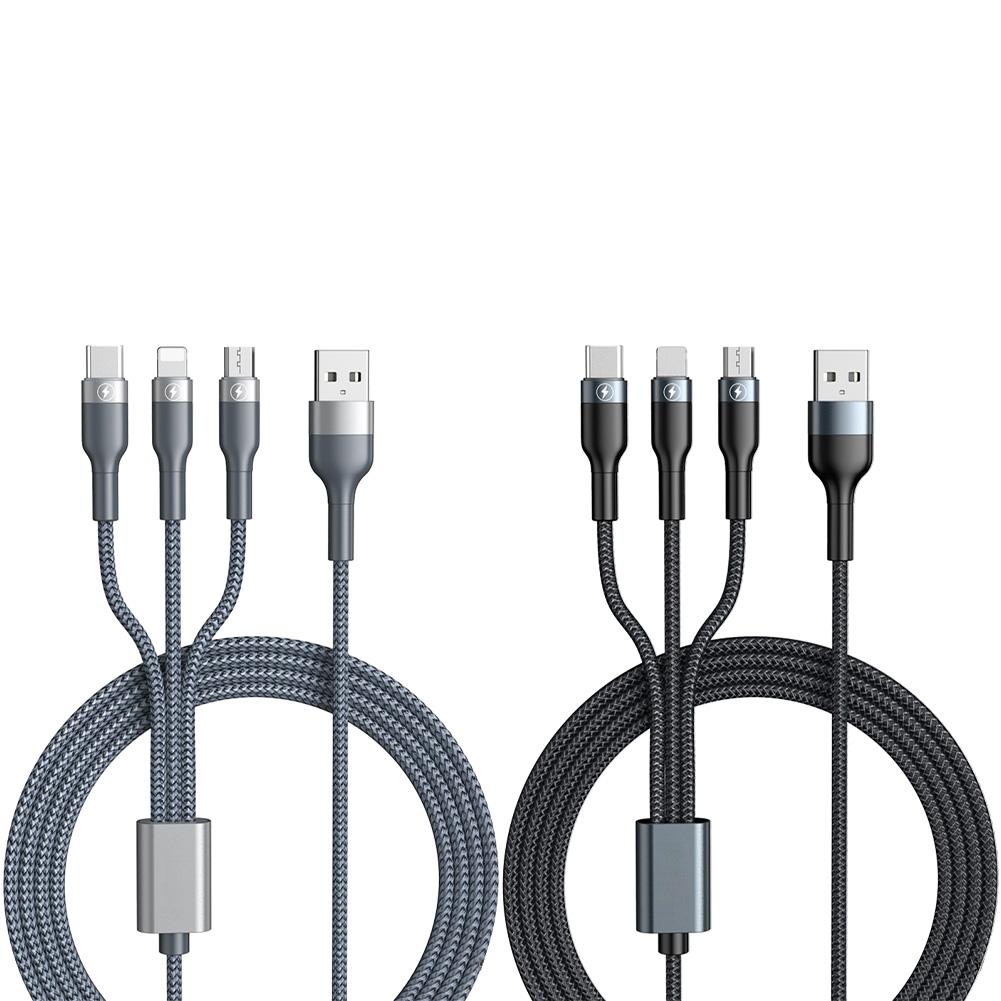 3-IN-1 USB Cable Fast Charging Cable Multi Charging Cord USB Cord Adapter Braided Wire For Mobile Phone Tablet Laptop
