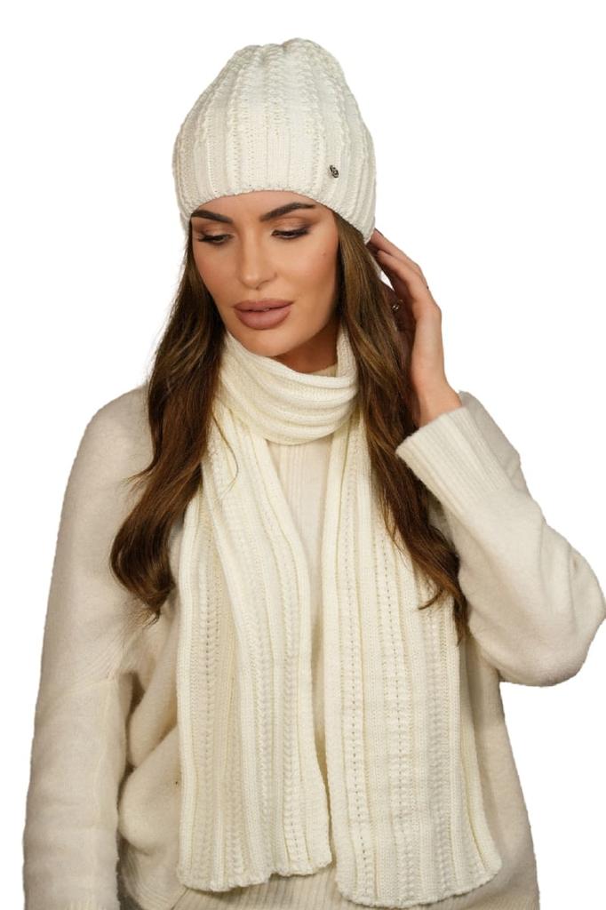 Filona Women' Set Hat with Scarf, Ecru Color
