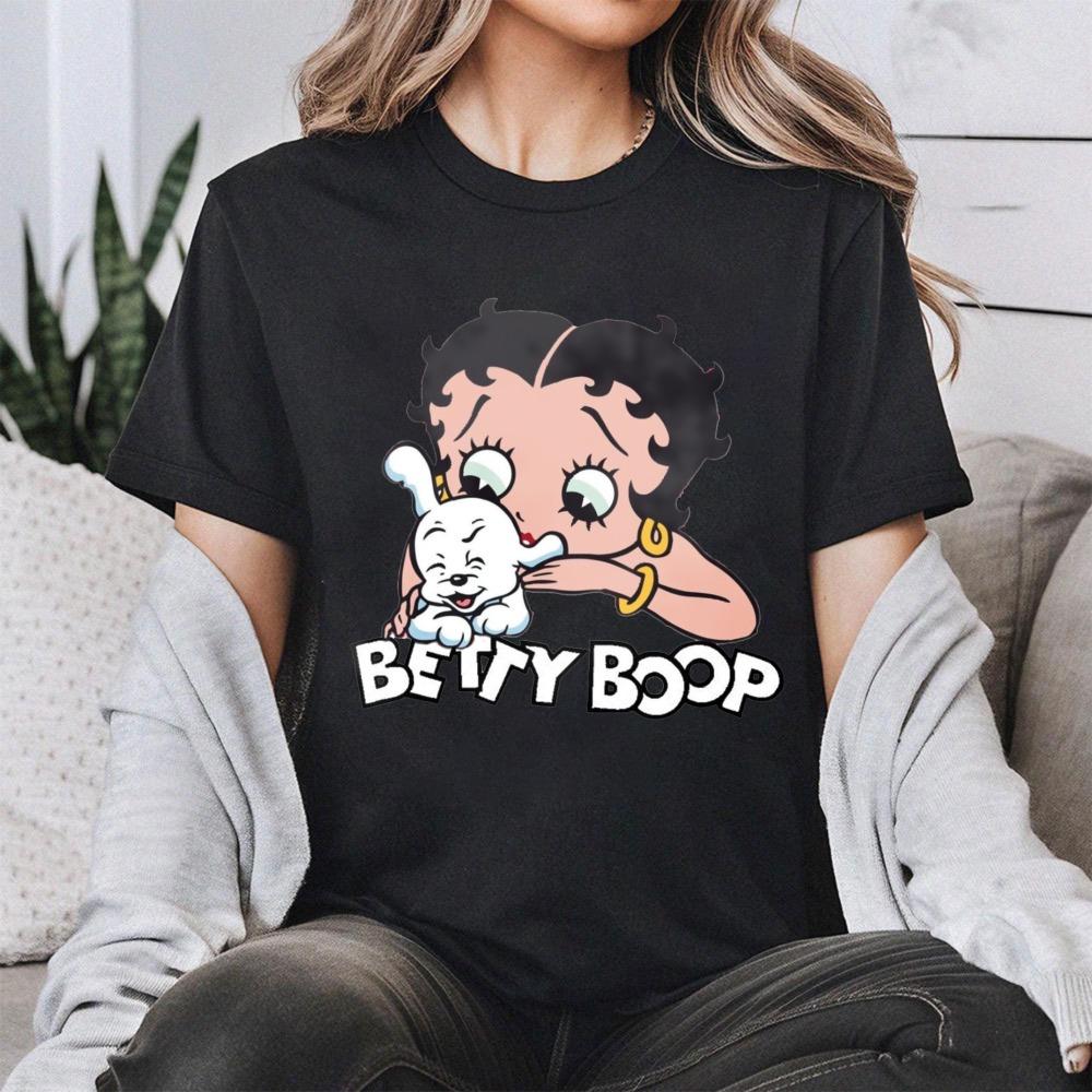 T-shirt Grafica Stile Cartone Animato Betty Boop Dolce Cuore Retrò Vintage Manica Corta da Donna Outfit Casual Quotidiano per Fan di Betty Boop