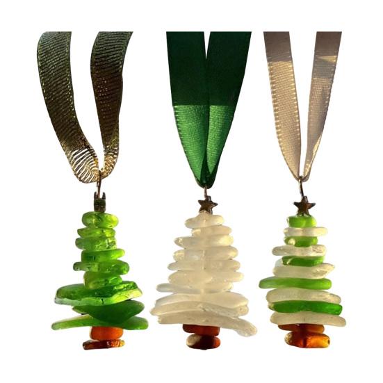 Sea Glass Christmas Tree Ornament Sea Glass Tree Resin Craft Ocean Beach Xmas Hanging Ornament for Home Collection Holiday Decoration