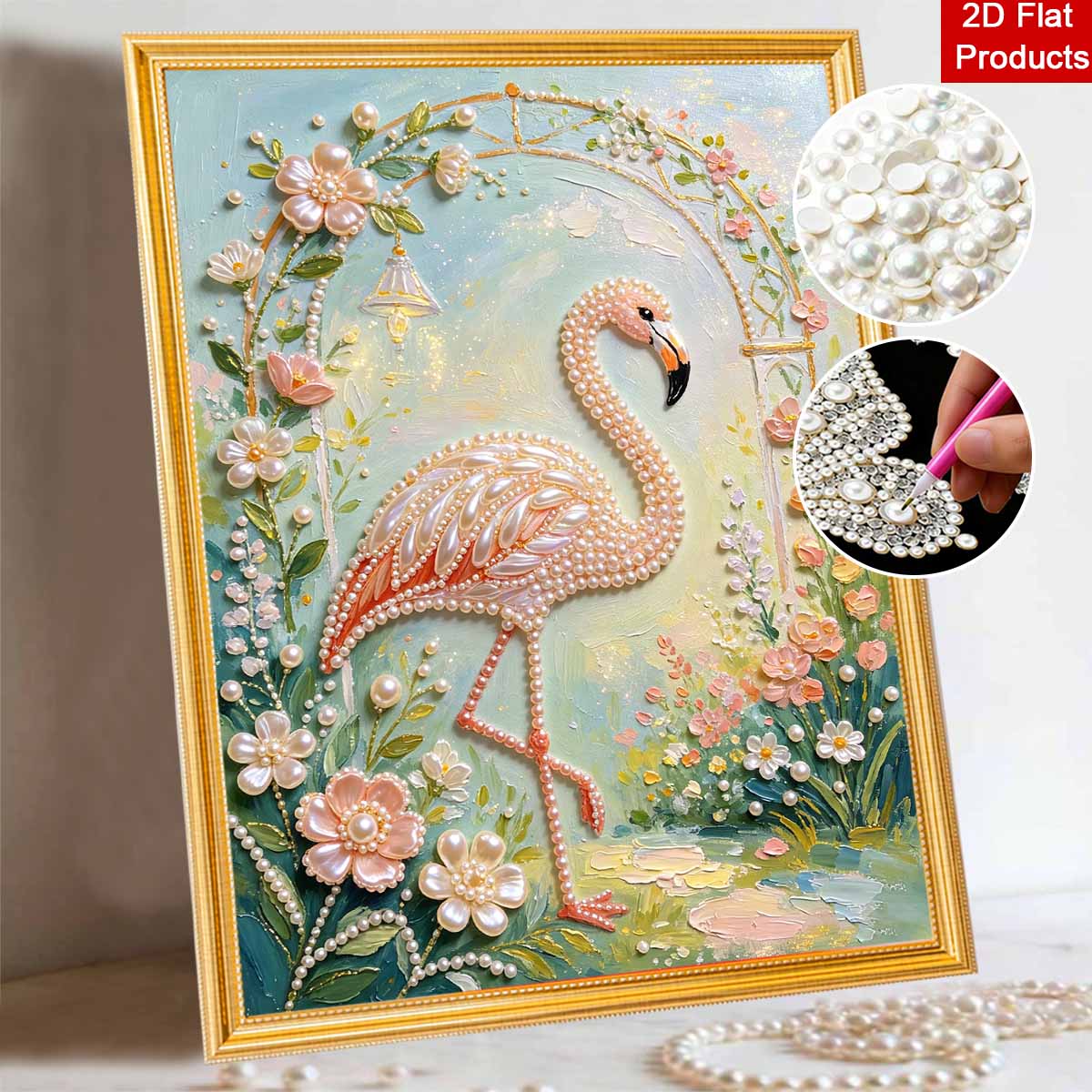 Flamingo pearl painting handmade DIY 5D creative ornaments living room home decoration paintingluxury bead art gift 30x40