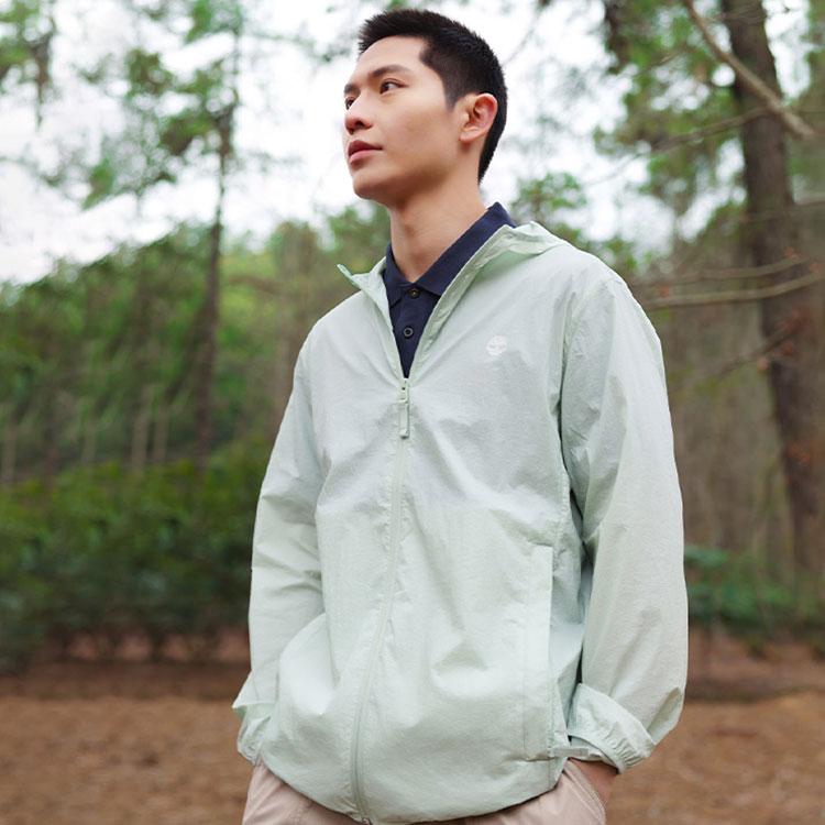 Timberland Solid Lightweight Packable Hooded Breathable Waterproof UV Protection Jacket Unisex Jacket Frost-Green A5PX6-Q43