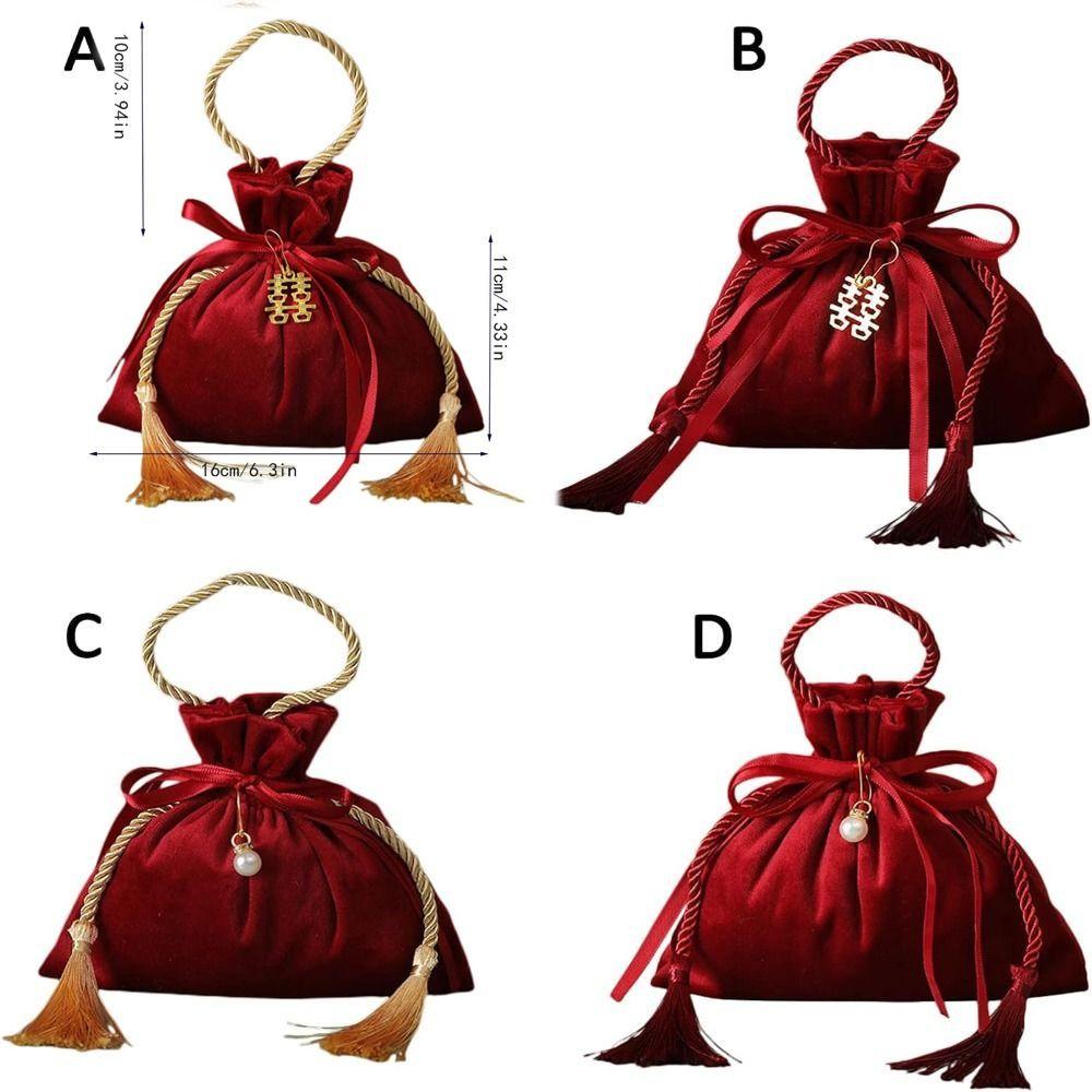 Velvet Flannel Gift Bag Wine Red Chinese Traditional Wedding Gift Bag Drawstring Candy Bag Guests