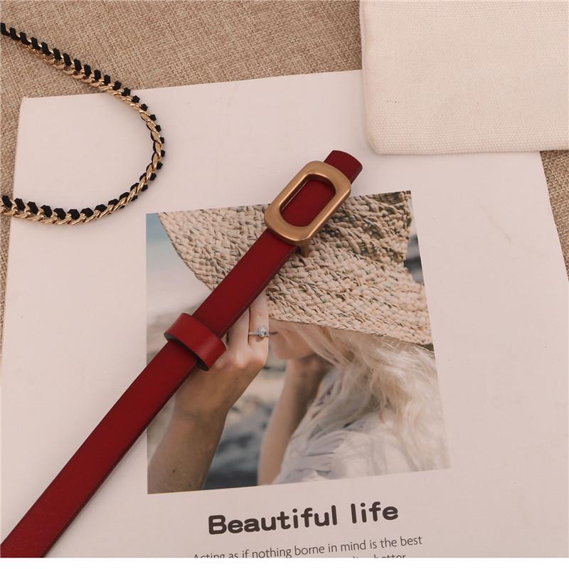 Korean Style Women s Leather Belt - Holeless, Square Buckle, Versatile Fashion Belt for Students or Girls красный