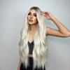 EASIHAIR Super Long Wavy Lace Front Synthetic Wigs Platinum Blonde Ombre Natural Lace Frontal Wig for Women Heat Resistant Cosplay Wig
