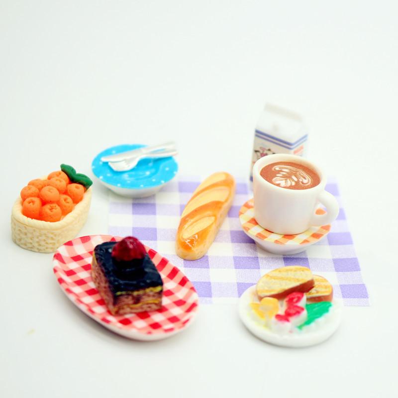 1Set Dollhouse Mini Breakfast Play Dim Sum Bread Jam Plate Model Miniature Kitchen Cooking Baking Model Diy Doll Accessories