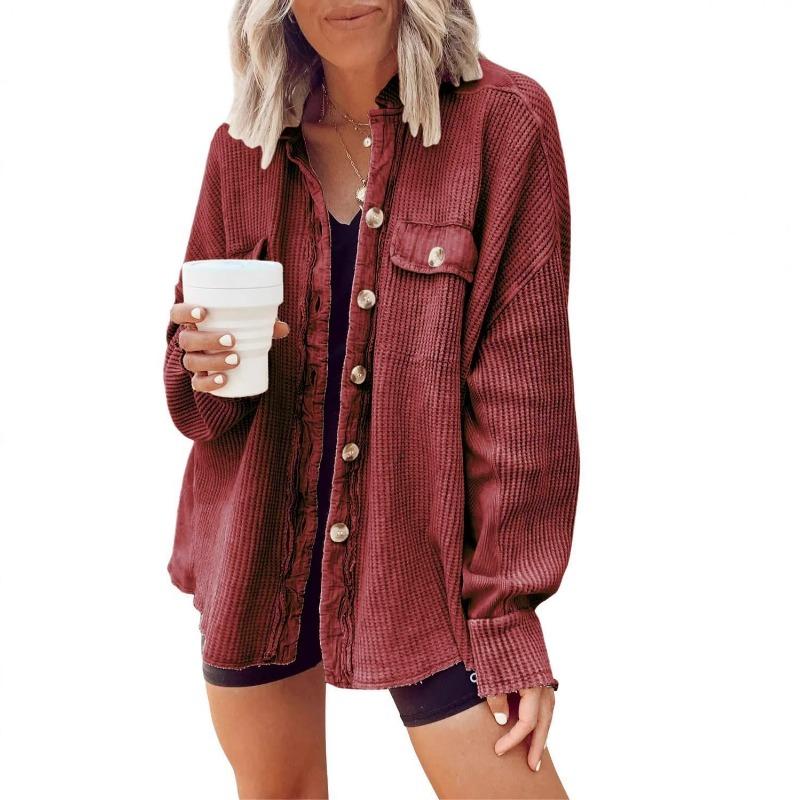 Women S Casual Long Sleeve Shirt Jacket With Pockets Lapel