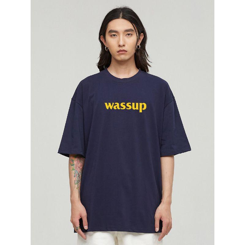 Wassup Heods Simple T-Shirt with Built-In Trendy Solid Color Pure Cotton Casual Top for Men and Women Official Store