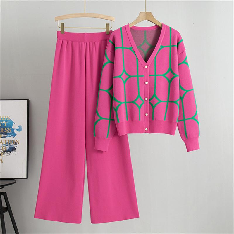 Women's Autumn And Winter Knitted Wide Leg Pants Sweater Suit Loose And Stylish Two Piece Suit