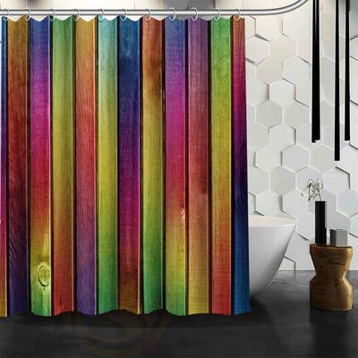 Custom The Old Wood, Colorful Wood Shower Curtain Waterproo Polyester Fabric Custom Bathroom Curtain Hooks