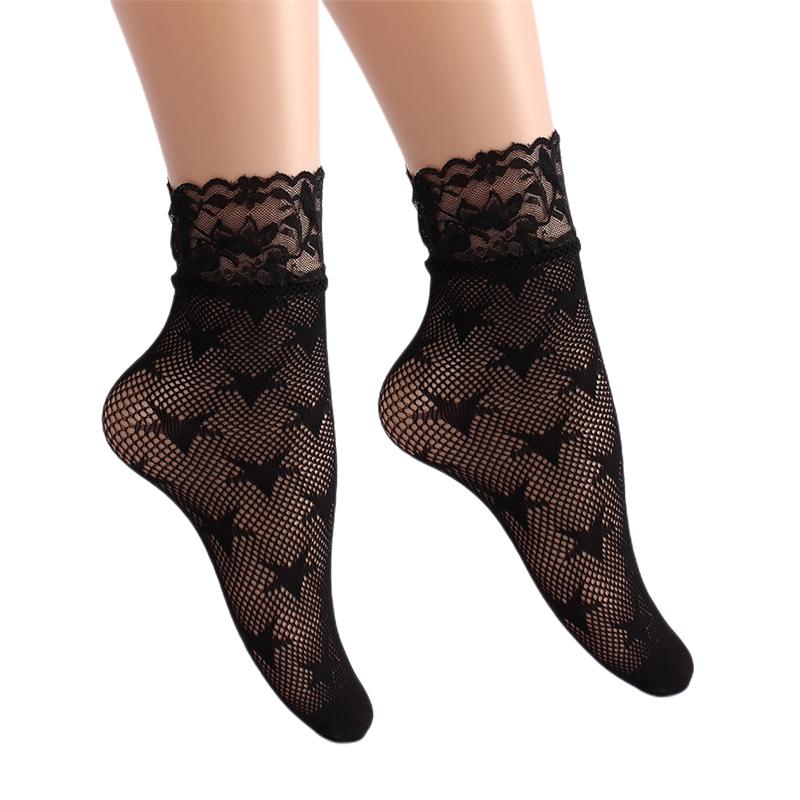 Women Retro Gothic Summer Lace Top Floral Fishnet Ankle Socks Lady Black Nylon Short Lace Stockings 23 Models Shoe Size 5-10