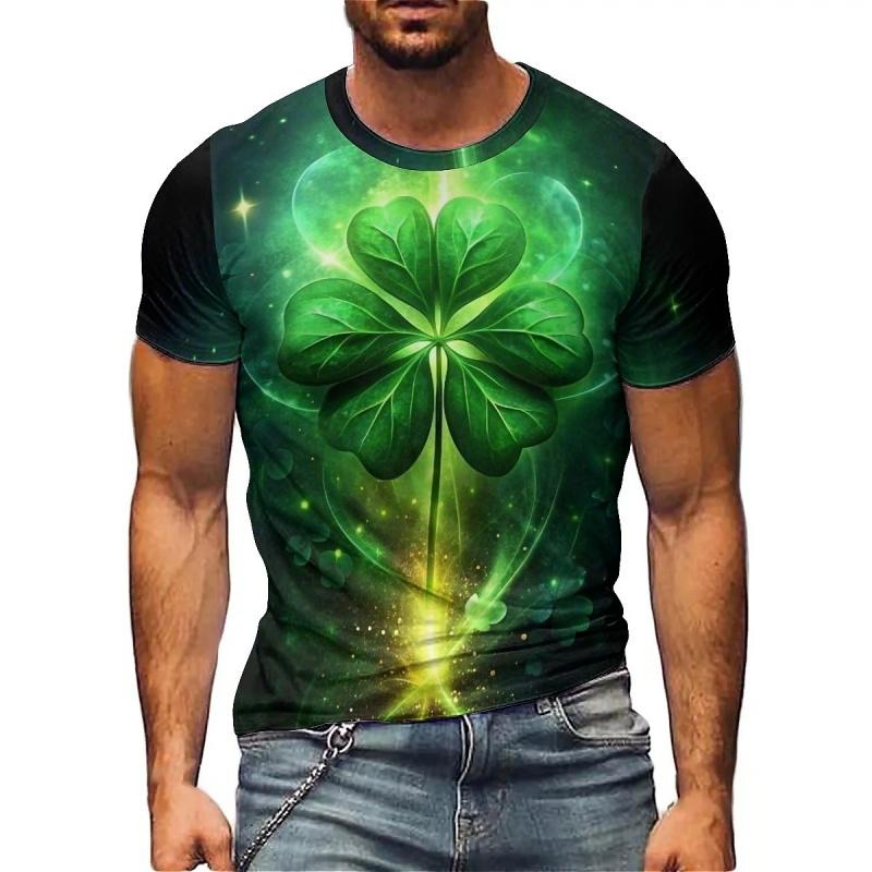 Bull Horn Warrior Pattern T-Shirt For Men Lucky Clover 3D Printed Tees Summer Fashion Round Neck Top Loose Short Sleeve T Shirts