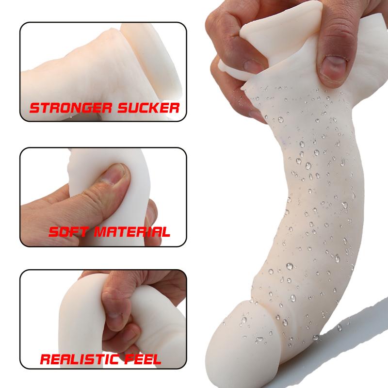 Superweicher Dildo mit Saugnapf, weibliches Masturbationsspielzeug, Penis-Hautgefühl, realistischer Schwanz, weiches Material für Oralsex, weiblich