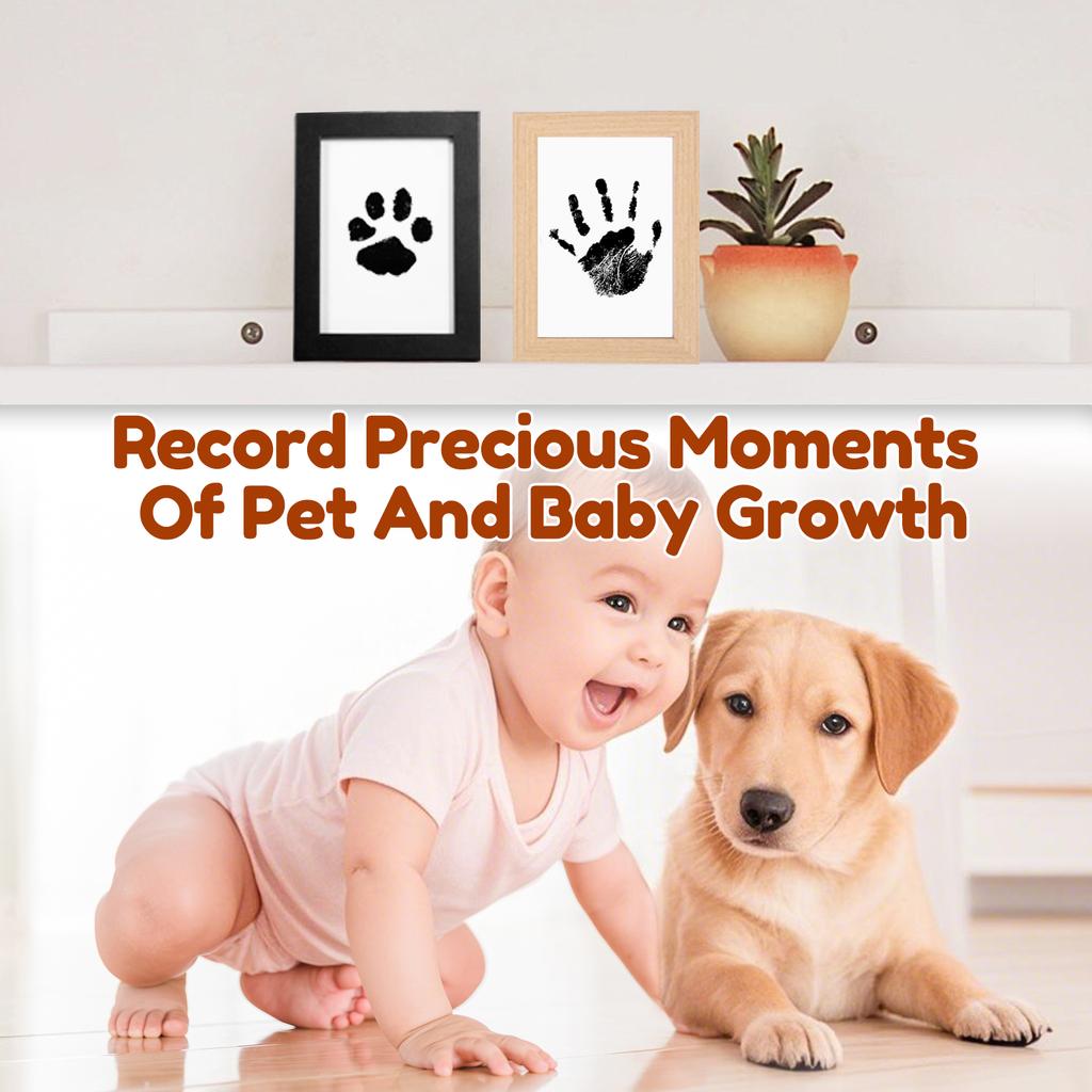 1Set Baby Imprint Set Baby Hand and Footprint Newborn Dog Cat Paw Print Set with 5 Ink Pad and 2 Wooden Frames for Babys and Pet