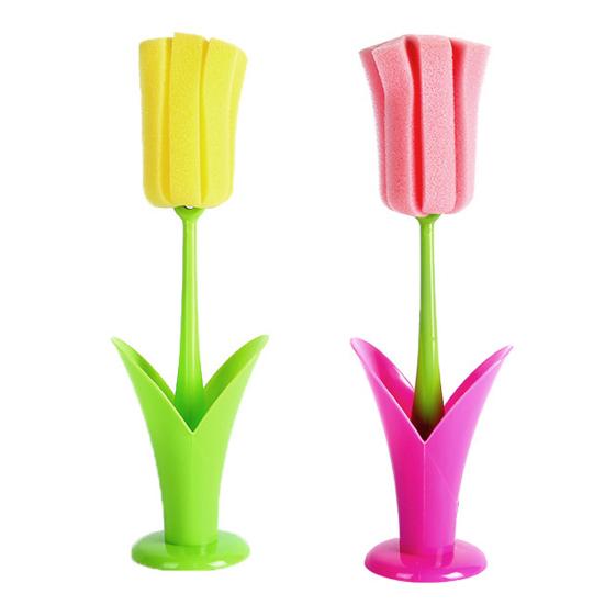 Cup Brush Tulip Shape Ergonomic Handle Cleaning Brush Scratch-Free Sponge Brush Decorative Vase Cleaner