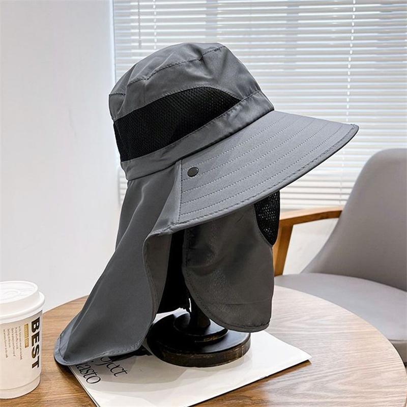 Sun Protection Bucket Hat Neck Protector One-Piece Fishing Hiking Hat Outdoor Breathable Bucket Hat Windproof Large-Brimme
