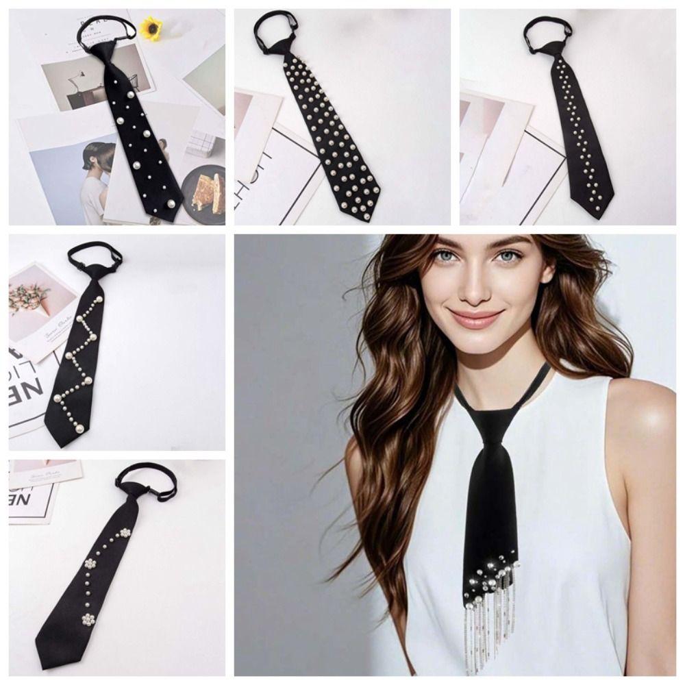 Black Pearls Tie Tassels Decoration Shirt Tie Temperament Hand-beaded Long Necktie  Kids
