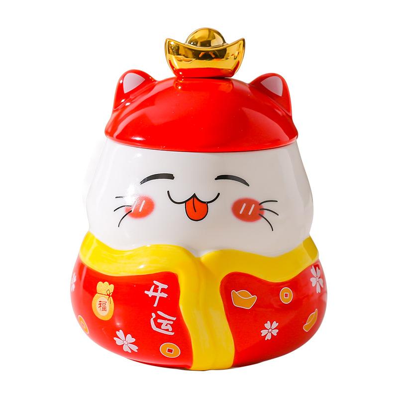 Japanische Kreative Glückskatze Keramiktasse Niedliche Cartoon-Tasse Paar Wassertasse mit Deckel Löffel Geschenk Kaffeetasse