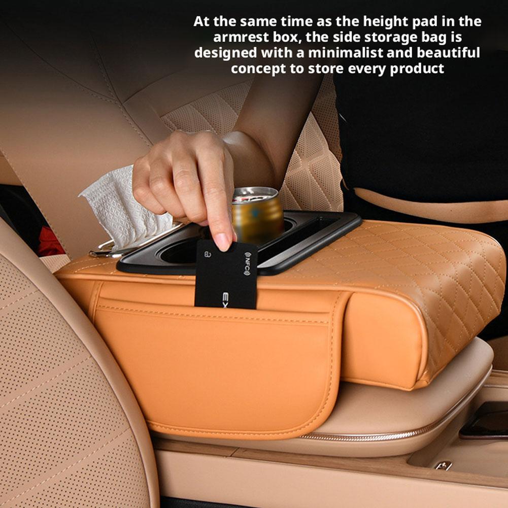 PPU Leather Car Armrest Box Organizer 5 in 1 Design Memory Foam Padding Cup Holder Paper Towel Slot Universal Fit for SUV Sedan