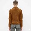 Giacca Tan Marrone Scamosciata Morbida Pelle di Agnello Vestibilità Giacca Moto Uomo Stile Biker