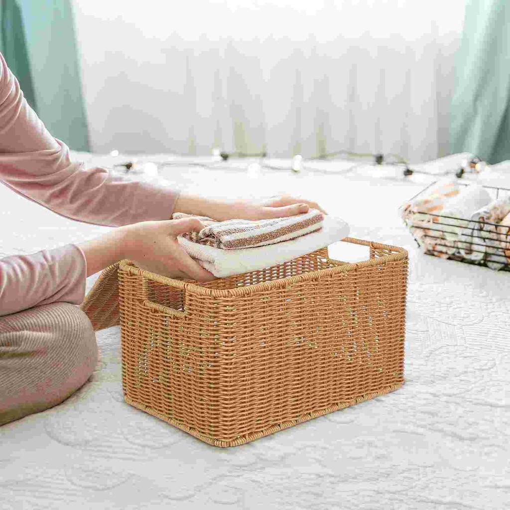 Woven Storage Basket Snack Containers Sundry Receiving Drawer with Lid Clothes Iron Frame Pp Rattan Multi-function Clothing