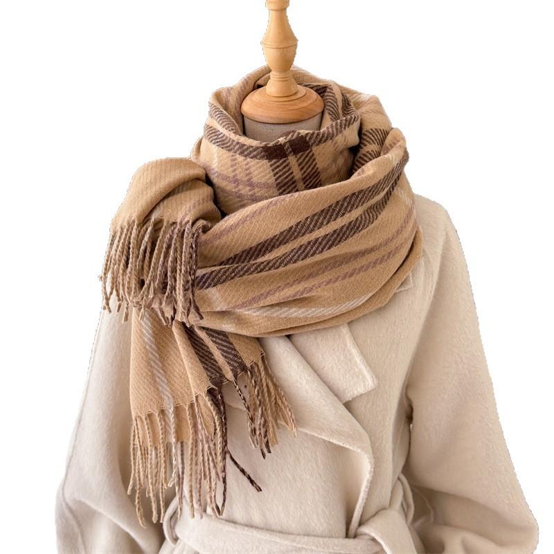 Korean Version of Temperament Plaid Autumn and Winter Warm and Cold Scarf Shawl Commuting Versatile Couple Tassel Imitation Cashmere Scarf