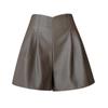 Women's High-Waist Khaki A-Line PU Leather Shorts, Autumn/Winter 2024, Wide-Leg Bootcut Casual Wear