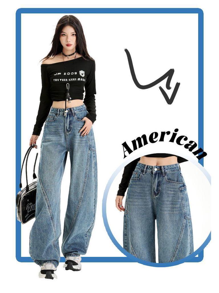 New American Retro Wide-Leg Casual Pants with Pocket Design