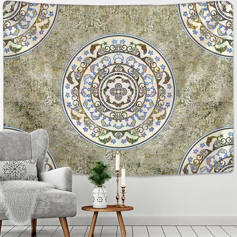 Tapiserie rotundă cu mandala, agățată pe perete, boemă, simplă, retro, misterioasă, din poliester, imprimată, decor pentru dormitor
