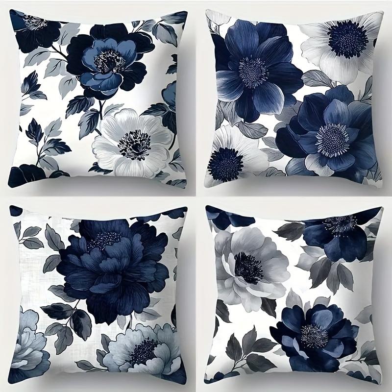 

4-piece pillowcase set, white floral pattern design, suitable for living room, and more single-sided print, insert not included 35x35cm 4pcs