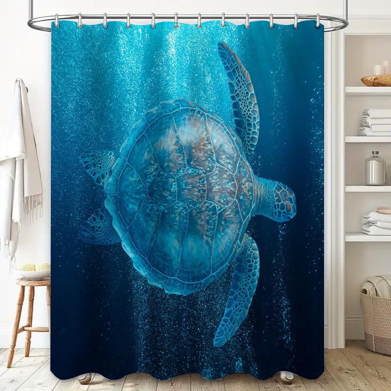 Blue Sea Turtle Printed Shower Curtain Waterproof Home Decoration For Bathroom Adult Size Large 240 X 180Cm (95X71)White Tiles