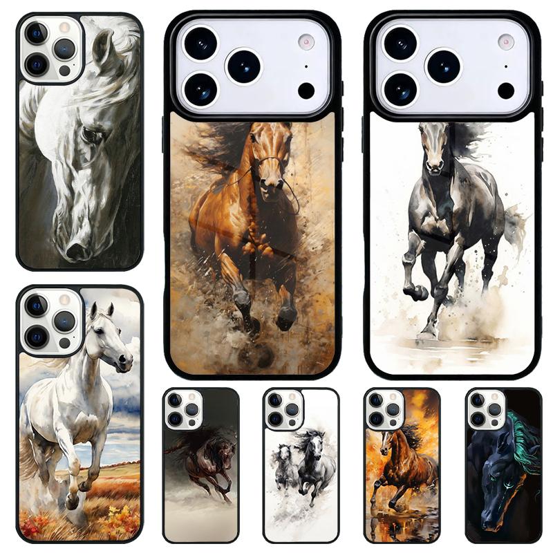 Horse Painted Art Phone Case for iPhone 17 Air 16 15 11 12 14 13 Pro Max Shockproof Cover