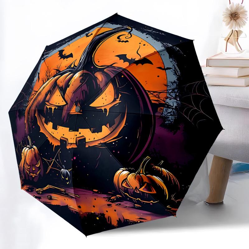 1pc Pumpkin Moon Automatic Folding Umbrella - Design, Durable Iron Frame for Travel, Outdoor, Beach Fashion Accessory A0920024