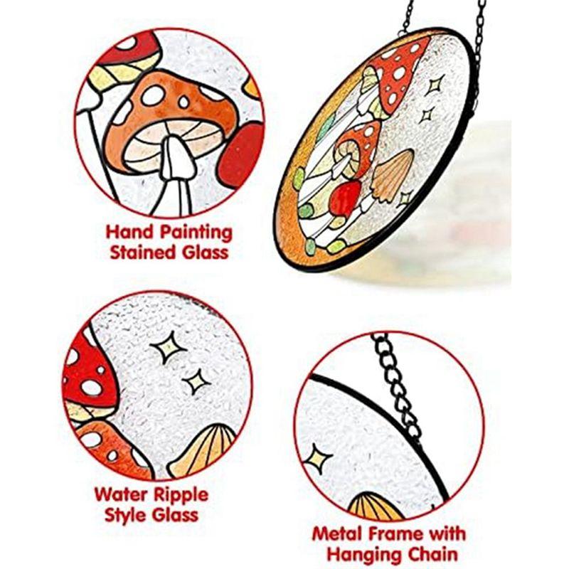 A44Z-1 PCS Mushroom Stained Window Wall Hanging Ornament 16X16cm Panel Decor For Home Gift For Nature Plant Mushroom Lovers