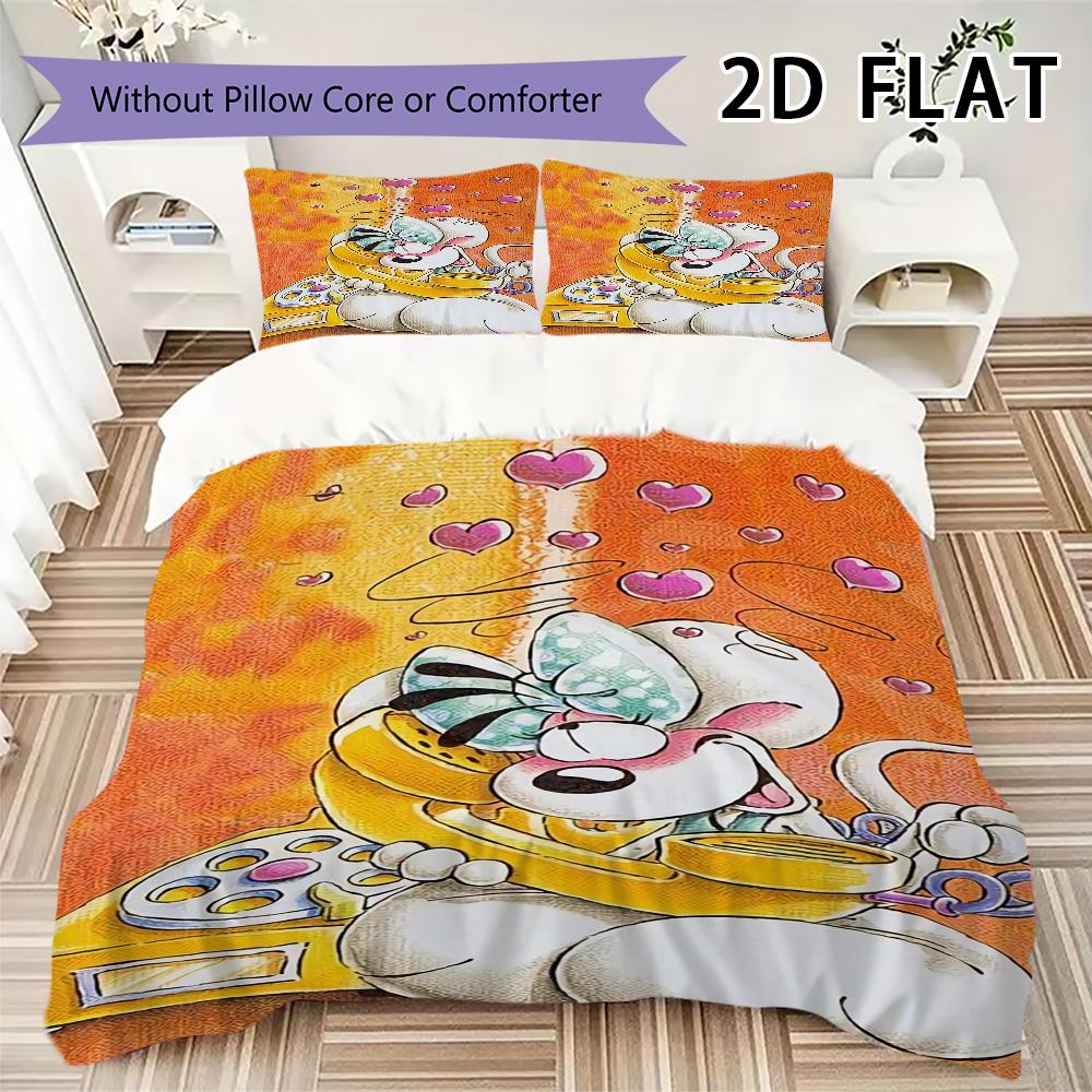 Diddl Pattern Bedding Uilt Set Uilt Cover Pillowcase Home Decoration Birthday Gift (1 * Duvet Cover + 2 * Pillowcase Without Core)