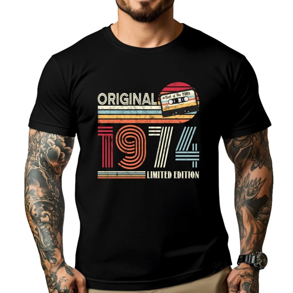 Original 1974 Birthday Musicians Cassette Tape Hiphop Streetwear Short Sleeve T-Shirt Men Outdoor Streetwear Short Sleeve